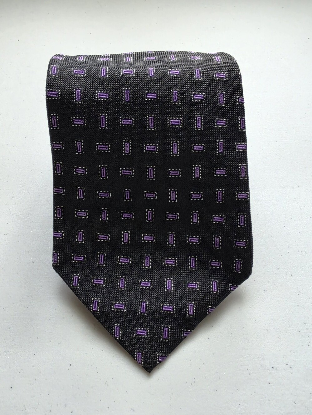 Polo Ralph Lauren Black Tie with Purple Rectangular Motif